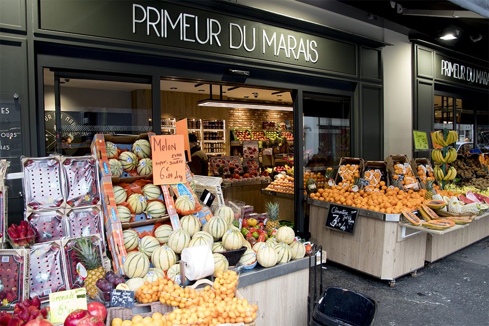 Magasin primeur avec porte automatique piétonne coulissante Magasin primeur avec porte automatique piétonne coulissante